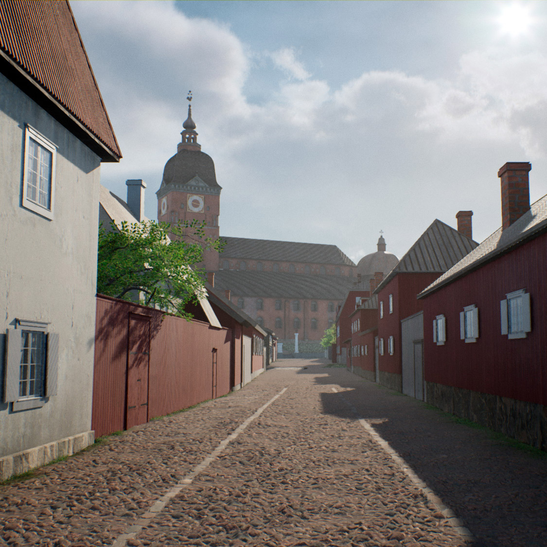 Virtual picture from old church alley from old Turku